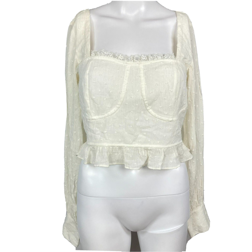 Nasty Gal Shirt Womens Sz 4 White Ruffle Crop Bustier Peasant Top Cottagecore